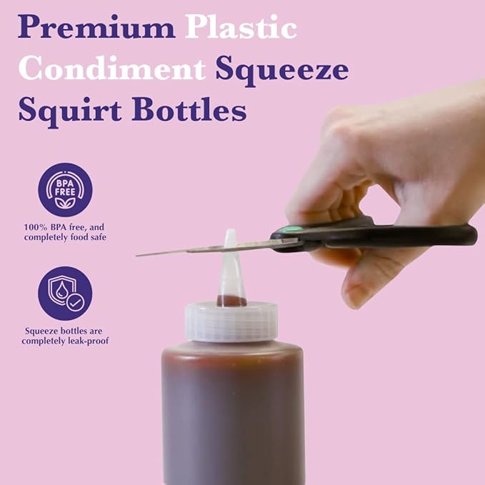6-Pack Condiment Squeeze Bottles for Sauces - Includes Funnel, Erasable Marker & Reusable Labels, Perfect for Salad Dressings, Liquids, and Ketchup, Durable Plastic 16 oz Bottles