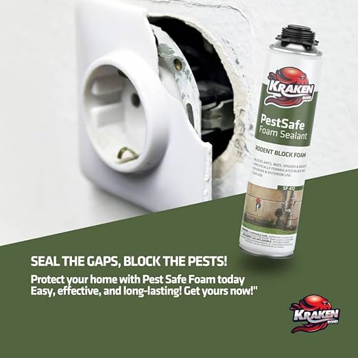 Kraken Bond Expanding Spray Foam Sealant - (1x24oz) Polyurethane Foam Sealant for Gaps & Cracks with, Paintable Foam Filler for Wall Holes, Gun Use | Gun&Cleaner Included - Pestblock -1 Pack