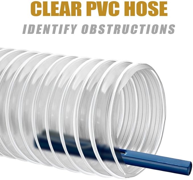 2 1/2" x 20' Dust Collection Hose - Puncture Resistant PVC With Carbon Steel Wire Coil - Flexible Clear Fume Hose for Collectors
