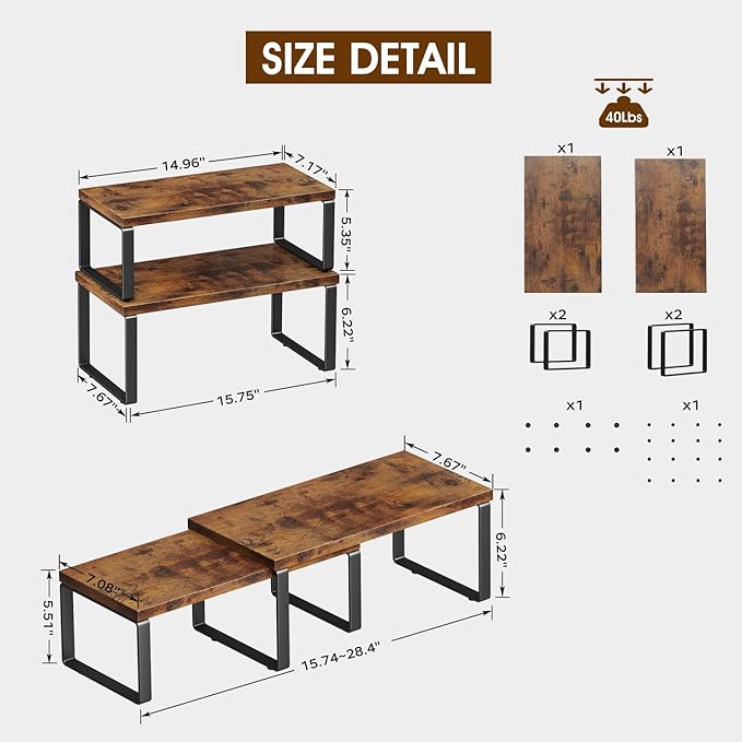 Homeiju Kitchen Cabinet Organizer 15.75'' Width,Set of 4 Cabinet Shelf Organizers,Stackable & Expandable Kitchen Countertop Organizer,Spice Rack for Pantry Countertop Cupboard Cabinet Desk Top