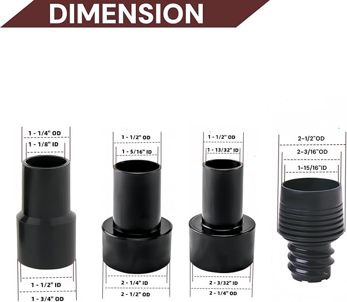 Dust Collection Hose Kit with 5 Fittings and Reducer Connects 2-1/2" and 2-1/4" ID for Woodworking Power Tools Home and Wet/Dry Shop Vacuums