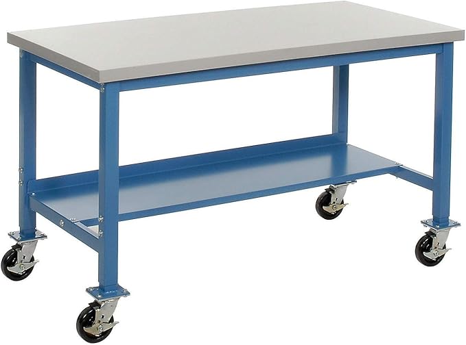 Global Industrial Mobile Lab Workbench, Plastic Laminate Square Edge, 60" W x 30" D, Blue