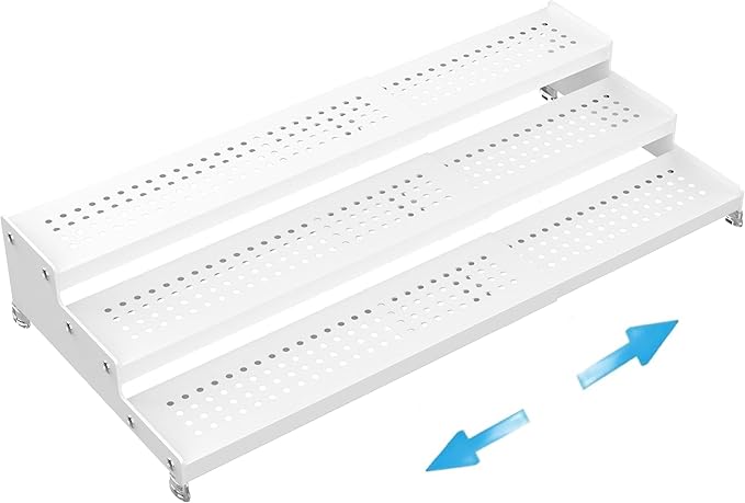 Expandable Spice Rack organizer with 3-Tier step shelf,Modern Design heavy duty,Non Skid and Visibility,Great for Kitchen Cabinet,Bathroom,dressing table,Cupboard, Pantry and more(1PACK/WHITE)