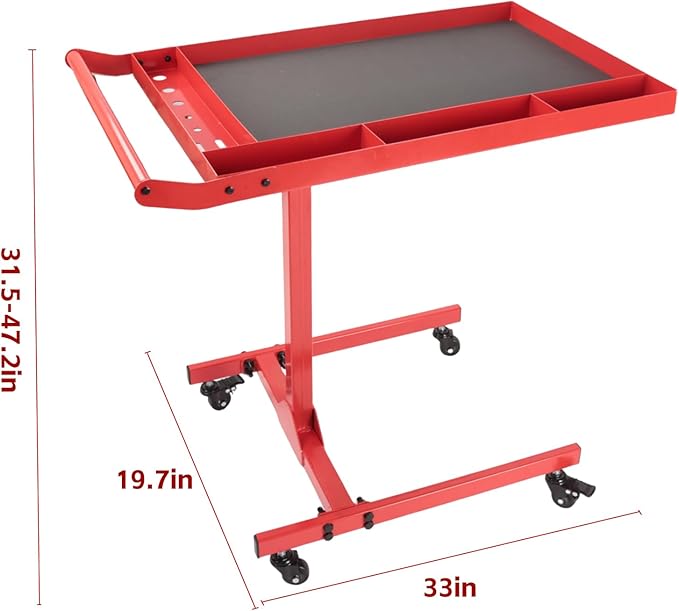 Heavy-Duty Adjustable Rolling Work Table – 220LBS Capacity Steel Tool Cart with 4 Smooth Casters, Height-Adjustable (31.5"-47.2") – Perfect for Garage, Workshop, DIY Repairs & Mechanics