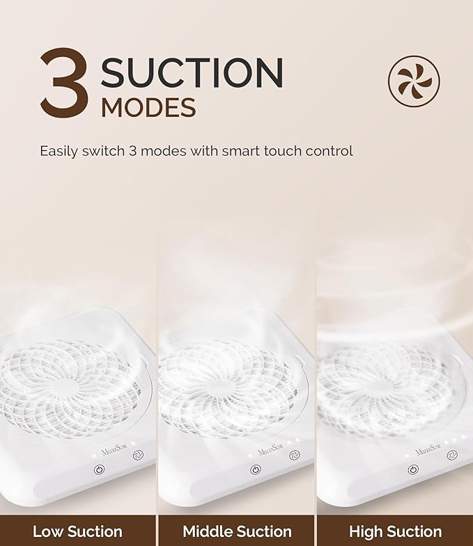 MelodySusie Nail Dust Collector,SproF Professional 4500 RPM Nail Vacuum Fan Vent Dust Collector with 3 Suction,Touch Control,Powerful Suction Nail Tech Tools Manicure Accessories for Nail Salon,Home