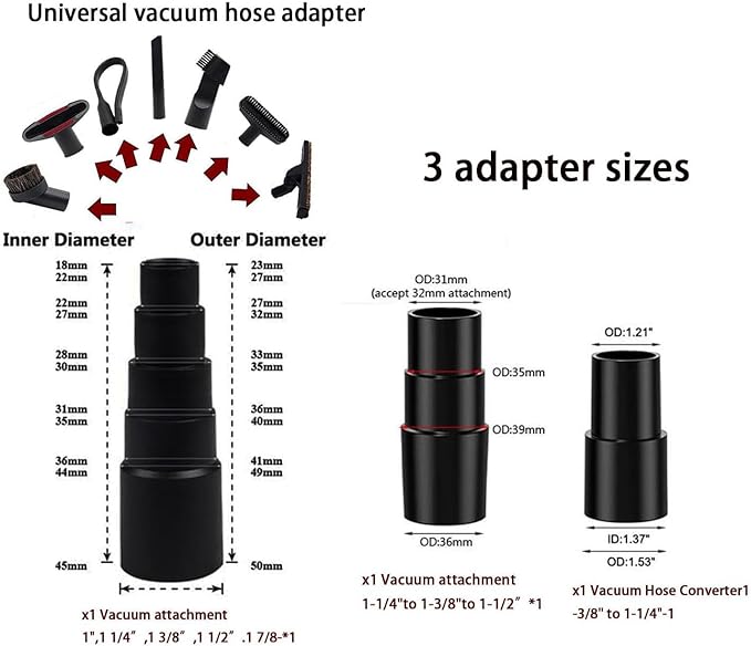 Universal 1/4 Inch Vacuum Attachments & Brushes Kit for Shop Vac Accessories 2 1/2" 1 1/4" Brush Attachment for Shop Vacuum Cleaner Attachments Brushes for Shop Vac Attachments Set of 11