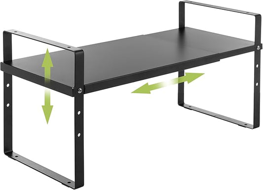 Expandable Cabinet Shelf Organizer Rack, Stackable Kitchen Counter Storage Shelves Stand, Adjustable Height Pantry Shelf Spice Rack (Black, 1 Pack)