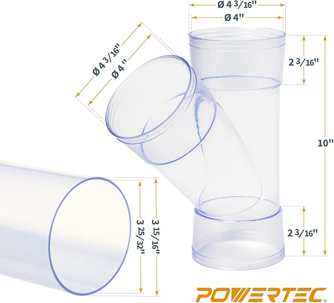 POWERTEC 4" Dust Collection Fittings Network with Dust Hose Splice, Blast Gates, Pipes, Elbow, Y-fittings, Mounting Brackets, Dust Port Adapter for 1-3/4" ~ 2-1/2" Port & 4" to 2-1/2" Hose Reducer