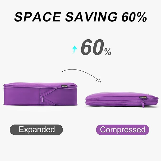 4 Set Compression Packing Cubes for Travel, Suitcases and Backpack Space Saving Organizers (Bright Purple)
