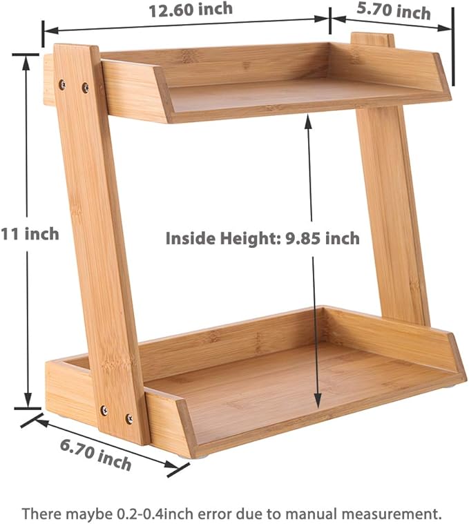 GOBAM Cabinet Shelf Organizers, Kitchen Countertop Organizer 2-Tier Cupboard Stand Spice Rack, Bamboo