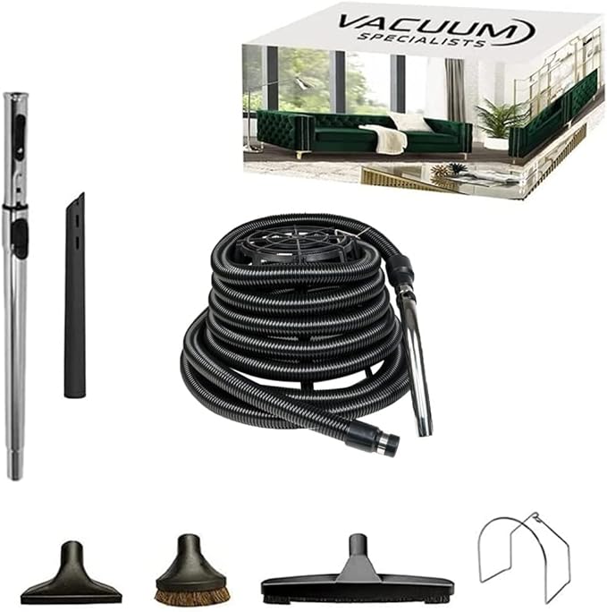 BASIC Garage Central Vacuum Accessory Kit | 35 Feet Air Hose & Deluxe Cleaning Kit [Fit All Central Vacuum Brands]