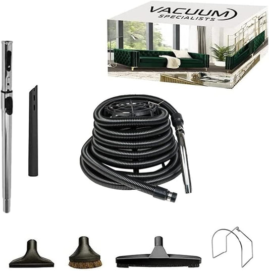 BASIC Garage Central Vacuum Accessory Kit | 30 Feet Air Hose & Deluxe Cleaning Kit [Fit All Central Vacuum Brands]