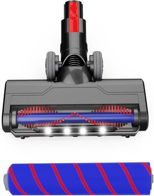 Updated Motorized Nozzle with Headlights for Dyson V7 V8 Vacuum Cleaners, Motorhead Brush Attachment for HardWood Floor or Carpet Cleaning,Replacement Soft Roller Head for Dyson V7 Series