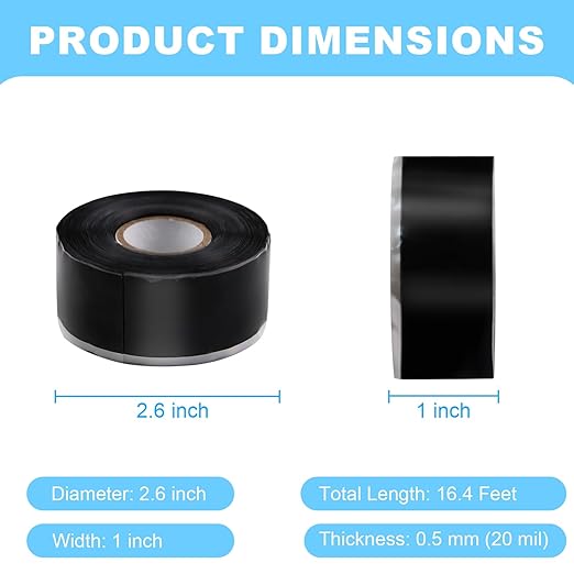 FOURGUN Self Fusing Silicone Tape Black 1" x 16.4FT Heavy Duty Waterproof Leak Proof Repair Tape for Plumbing Hose Pipeline Electrical Wrapping Emergency Seal for Hot/Cold Pipes & Tools