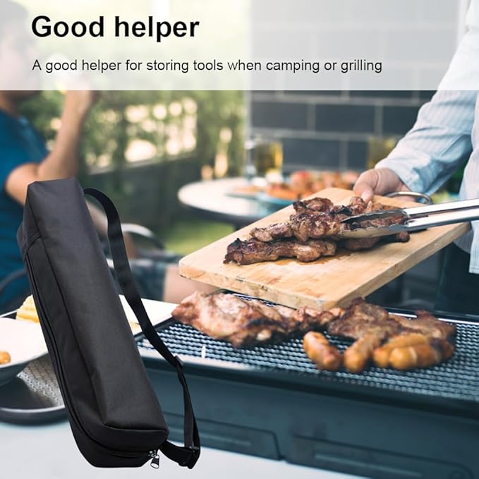 Grill Utensil Storage Bag, Grilling Bags for Outdoor Grilling, Foldable Grill Hardware & Tools BBQ Bag, Oxford Cloth Grill Utensil Storage Bag for Camping and Hiking BBQ(black)