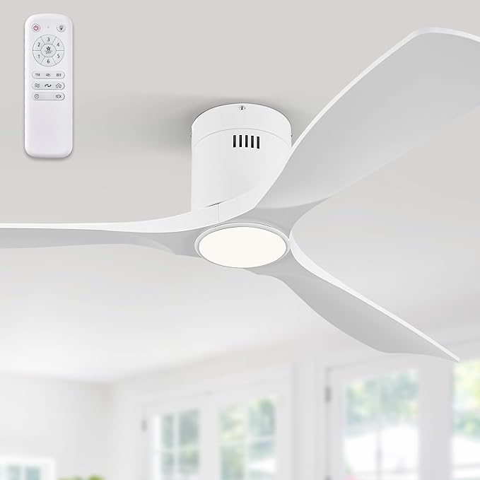 52" Ceiling Fans with Lights and Remote Control,Modern Flush Mount Ceiling Fan with 3 LED Colors,Outdoor Low Profile Ceiling Fans with 6-Speeds Timer DC Motor for Bedroom Living Room Patio