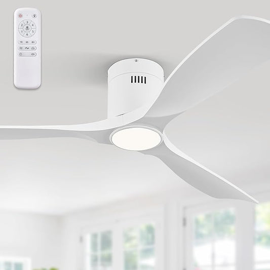 52" Ceiling Fans with Lights and Remote Control,Modern Flush Mount Ceiling Fan with 3 LED Colors,Outdoor Low Profile Ceiling Fans with 6-Speeds Timer DC Motor for Bedroom Living Room Patio