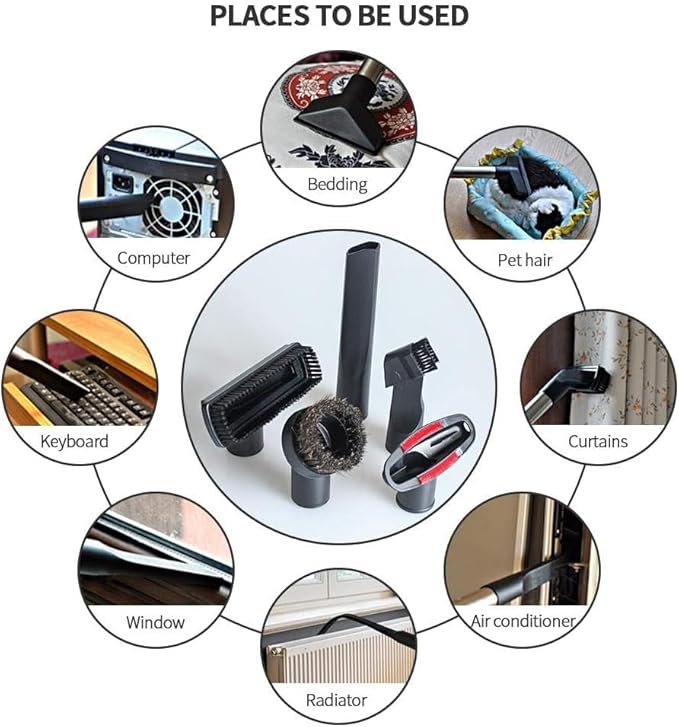 Universal Vacuum Attachments Kit -Shop Vac Attachments 2 1/2" 1 1/4" Vacuum Attachments Cleaners Accessories for Shop Vacuum Cleaner Attachments Brushes for Shop Vac Attachments Set of 11