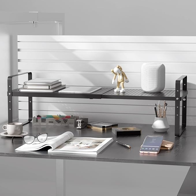 Expandable Kitchen Cabinet Shelf Organizer Rack Heavy Duty Metal Spice Rack Stackable Kitchen Counter Storage Shelf for Kitchen Cabinet Pantry Bathroom (Black - 16.5"-27" L x 8" W x 9.6" H - 3Pack)