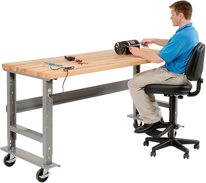 Global Industrial Mobile Adjustable Height C-Channel Leg Workbench, Maple Butcher Block Square Edge, 72" Wx36 D, Gray