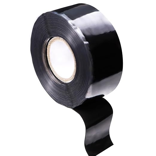 FOURGUN Self Fusing Silicone Tape Black 1" x 16.4FT Heavy Duty Waterproof Leak Proof Repair Tape for Plumbing Hose Pipeline Electrical Wrapping Emergency Seal for Hot/Cold Pipes & Tools