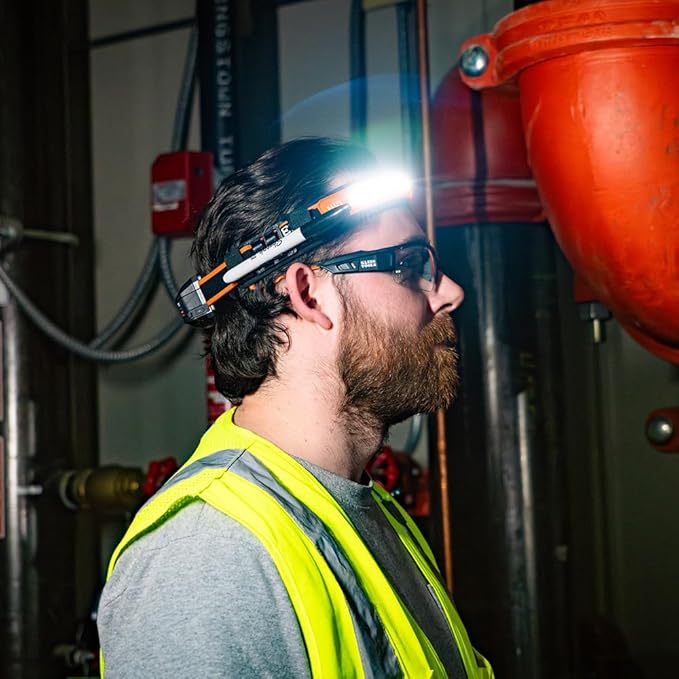 Klein Tools 56308 Rechargeable Headlamp with Strap, 575 Lumens, Wide-Beam LED, All-On or Direct Focus Modes, for Work and Outdoors