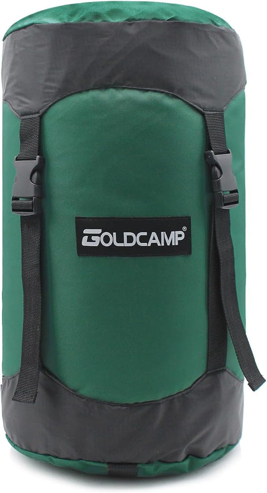 GoldCamp compression stuff sack for Ultralight sleeping bag, space saving gear with dust flap,18L/30L/43L/49L/65L Compression Stuff Sack, Waterproof, Camping, Travel, Outdoor, Backpacking(Green, M)