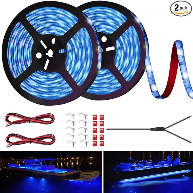 LED Boat Strip Lights, 32.8FT Marine Pontoon Led Lights, Waterproof Boat Interior Light, Under Gunnel Lights, Boat Deck Light, Night Fishing Lights, Good for Pontoon Bass Fishing Yacht Kayak (Blue)