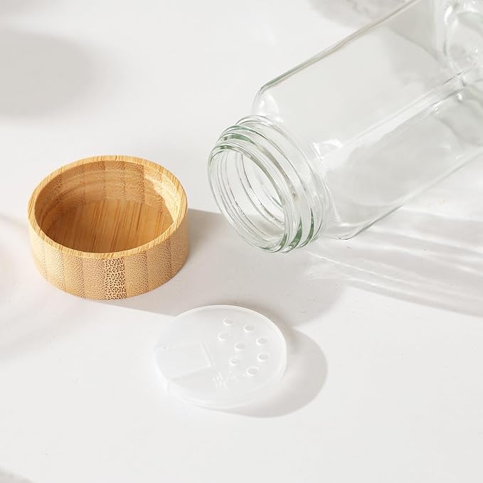 4 oz Glass Spice Jars with Bamboo Lids, Clear Empty Jars with Labels Stickers, Collapsible Funnel, Seasoning Storage Bottles for Spice Racks (24 Pack)