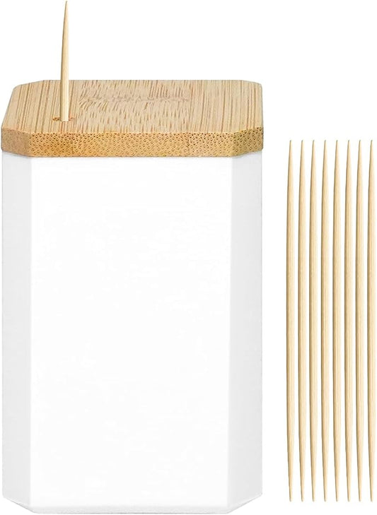 HOPELF Toothpick Holders 2 Pack with 10800 Picks,Round Toothpicks Double-Side Point for Teeth,Food Pick,Appetizers,Cocktails Fruits,Olive&DIY Craft.