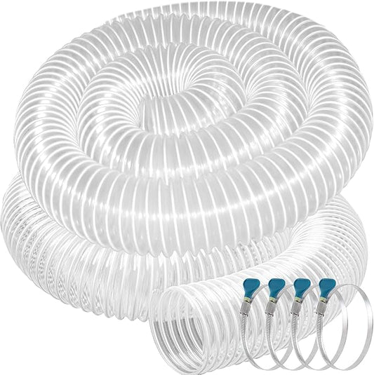 PVC Dust Collection Hose 4" x 20', Flexible Heavy PVC Fume Collection Hose with Carbon Steel Wire Coil for Dust Collection Systems, Woodworking, Workshops