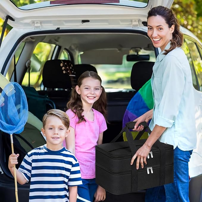 Double Insulated Casserole Carrier, Portable Casserole Carrier for Hot or Cold Food Lunch Tote Warmer or Cooler Bag, Lasagna Lunch Bag for Potluck Parties- Fits 9" x 13" Baking Dish-Black