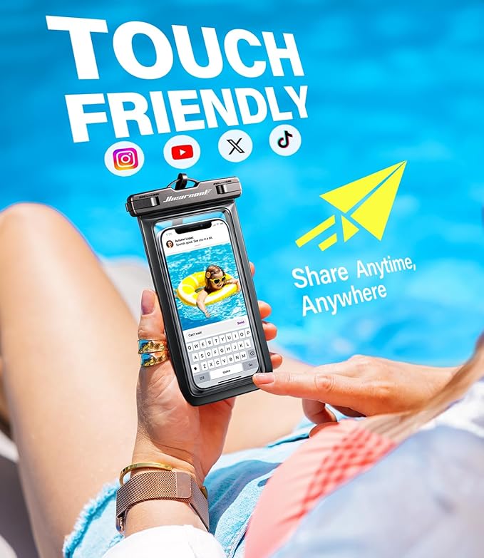 Hiearcool Waterproof Phone Pouch, Universal Case Compatible for iPhone 16 15 14 13 Pro Max Plus Up to 8.3", IPX8 Beach Travel Essentials-Black-2 Pack