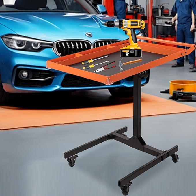 Heavy-Duty Adjustable Rolling Work Table – 220LBS Capacity Steel Tool Cart with 4 Smooth Casters, Height-Adjustable (31.5"-47.2") – Perfect for Garage, Workshop, DIY Repairs & Mechanics