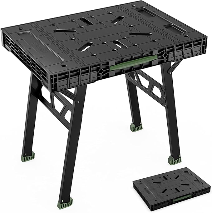 Express Folding Work Table, Easy Setup Portable Folding Work Table & Portable Folding Workbench, 34" W x 25" D x 31" H Lightweight Versatile Clamping Worktable for Garage/Wood Shop (Green)