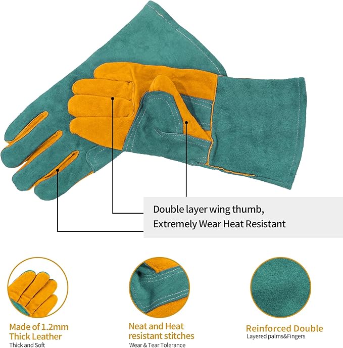 Leather MIG Welding Gloves - Heat Fire Resistant for Welding/Grilling/BBQ(Black/Brown/Blue)