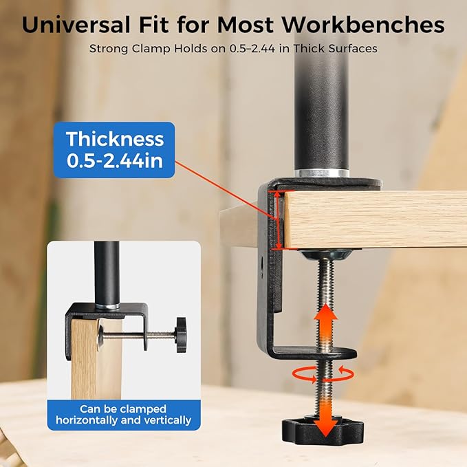 Dust Collection Boom Arm for CNC Router – Adjustable Clamp Mount Hose Holder for Desktop CNC Machines – Flexible Support Prevents Hose Sag, Improves Airflow & Keeps Work Area Clear