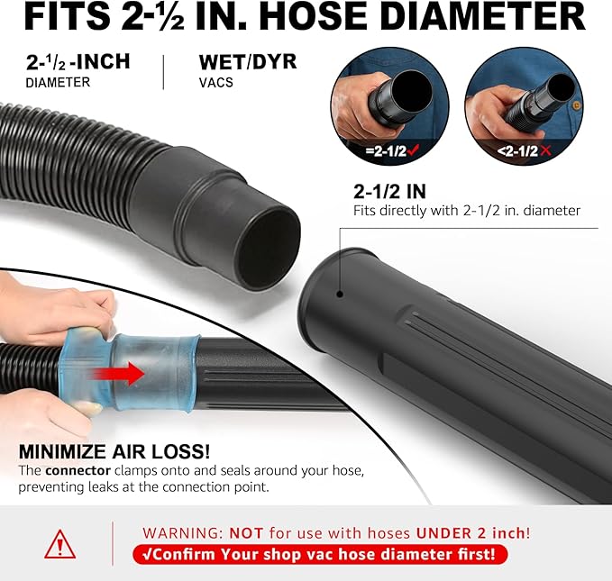 Sealegend Gutter Cleaning Tools for 2-1/2 in. Wet/Dry Vacuum Cleaner, Shop Vacuum Hose Attachments for Cleaning or Blowing Debris from Gutters, 2-1/2 in. Upgrade Lockout Design Shop Vac Accessories