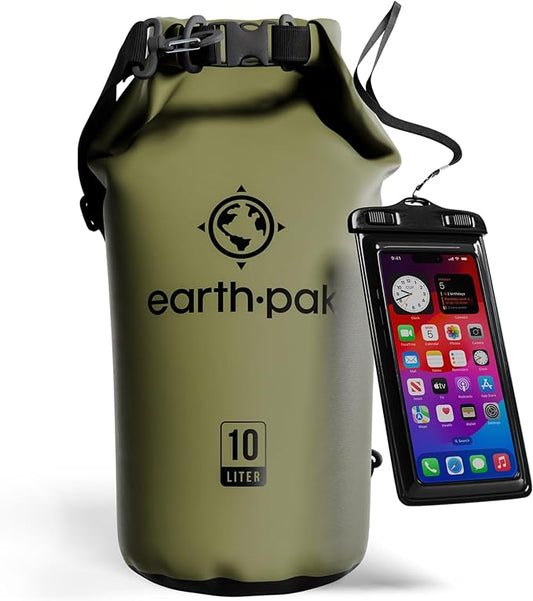 Earth Pak Waterproof Dry Bag - Roll Top Waterproof Backpack Sack Keeps Gear Dry for Kayak with Waterproof Phone Case