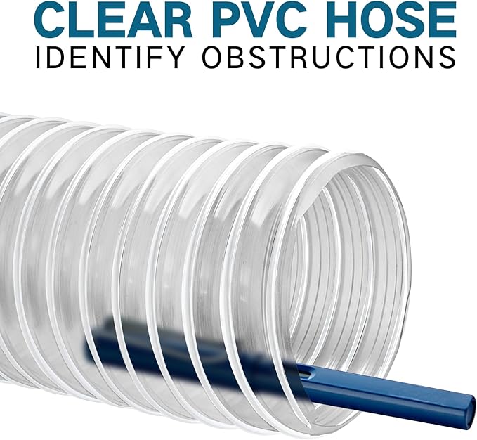 2-1/2" x 5' Heavy-Duty PVC Dust Collection Hose, Puncture-Resistant, Flexible Clear PVC Fume Hose with Carbon Steel Wire Coil for Dust Collection Systems