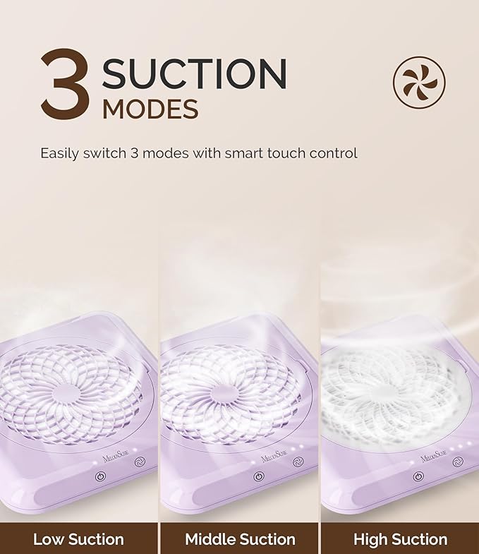 MelodySusie Nail Dust Collector,SproF Professional 4500 RPM Nail Vacuum Fan Vent Dust Collector with 3 Suction,Touch Control,Powerful Suction Nail Tech Tools Manicure Accessories for Nail Salon,Home