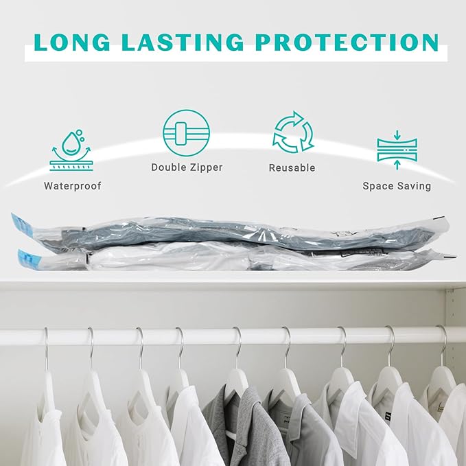 Vacuum Seal Bags for Clothing Travel, 15 Combo - Vacuum Storage Bags, Compression Bags for Travel, Blankets Luggage Clothes - Hand Pump Included（3 Jumbo, 3 Large, 3 Medium, 3 Small, 3 Roll Up Bags）