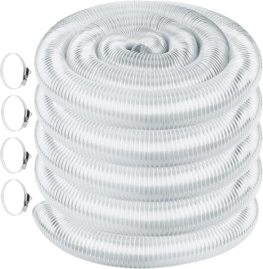 Heavy PVC 2 1/2" x 50' Dust Collection System, Flexible Clear Debris and Fume Collection Hose with Stainless Steel Hose Clamps, Ideal for Shop Vacuums and Dust Collectors with 2 1/2" Ports