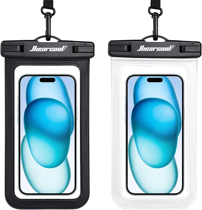 Hiearcool Universal Waterproof Phone Pouch,Underwater Dry Bag for iPhone 16 15 14 13 Pro Max XS Plus up to 8.3",IPX8 Cell Phone Case for Cruise Travel Essentials-Black&Clear-2Pack