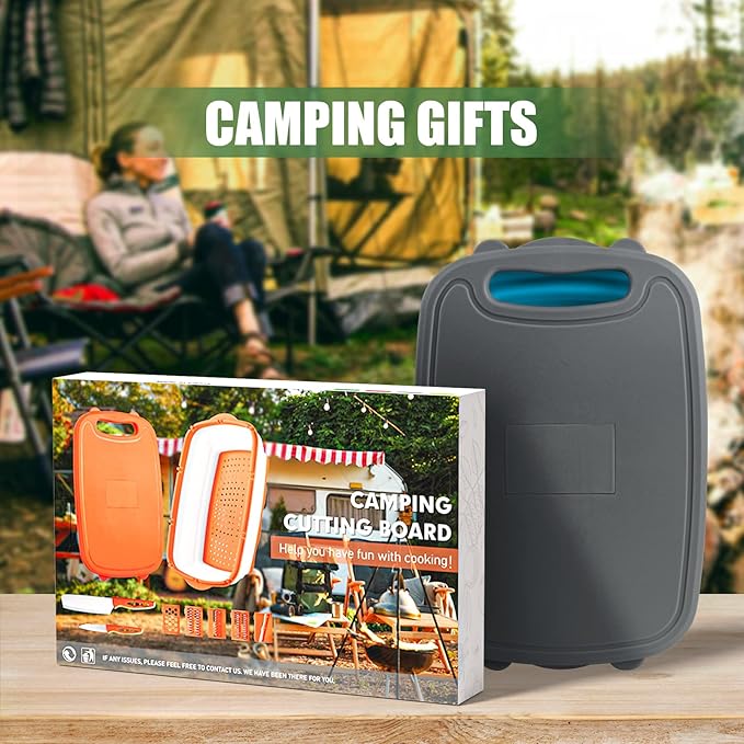 HI NINGER camping cutting board, Collapsible Chopping Board with Colander, 9-In-1 Multi Chopping Board Kitchen Vegetable Washing Basket for Camping,Camping Gifts Camping Accessories for RV Campers