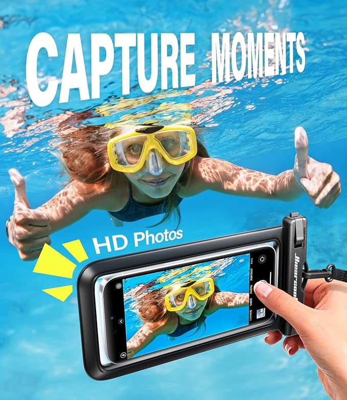 Hiearcool Waterproof Phone Pouch, Universal Case Compatible for iPhone 16 15 14 13 Pro Max Plus Up to 8.3", IPX8 Beach Travel Essentials-Black-2 Pack