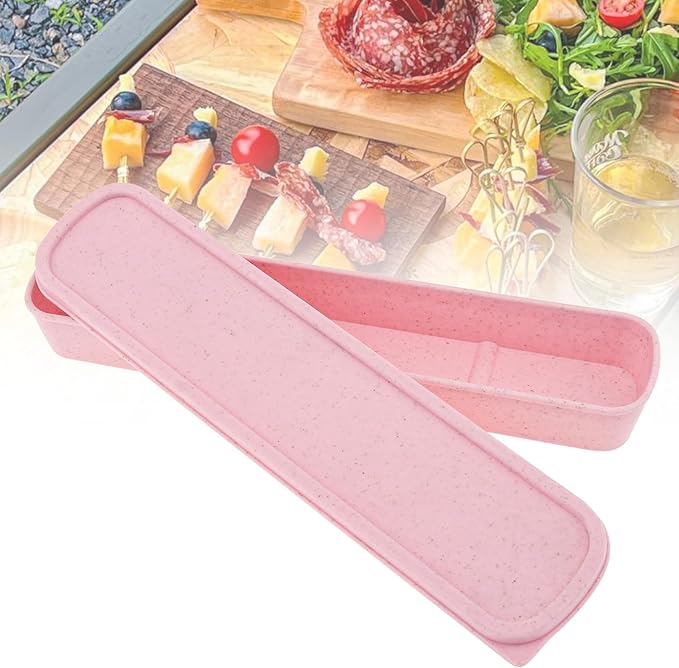 OriGlam 1pcs Portable Flatware Box Travel Tableware Storage Case Box, Utensil Case Flatware Storage Box for Cutlery Kit, 9.84 x 2.40 inch (Pink)