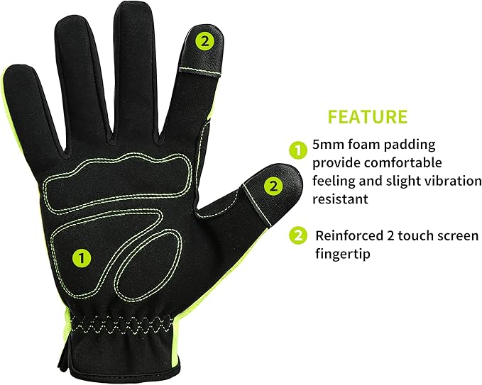 DULFINE High Performance Work Gloves For Men(3 Pairs Pack), Hi-Vis Yellow Color,High Dexterity Touch Screen For Multipurpose,Excellent Grip (Small)