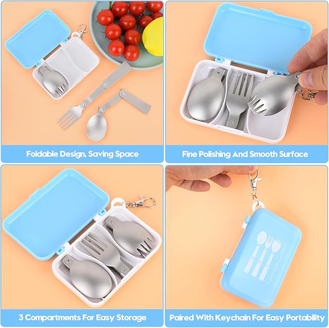 Foldable Fork and Spoon Set, 3pcs Portable Folding Spoon and Fork Set With Plastic Storage Case Foldable Spoons Portable Fork For Travel Camping Outdoors Picnic