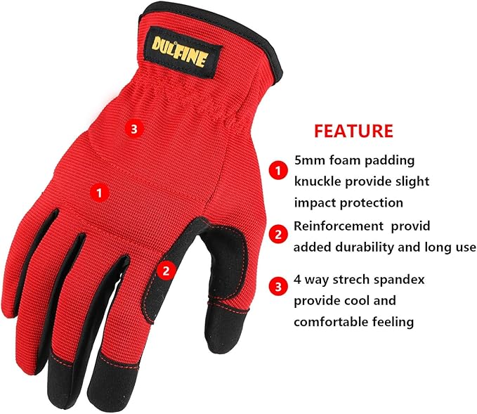 DULFINE High Performance Work Gloves For Men(12 Pairs Pack), High Dexterity Touch Screen For Multipurpose,Excellent Grip (Large)